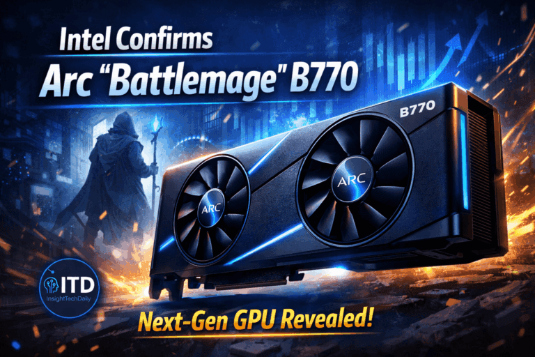 Intel Arc Battlemage B770 graphics card shown in official reveal artwork