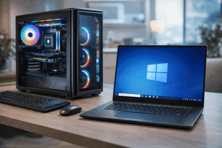 Illustration showing Windows AI integration alongside PC hardware components including CPU, GPU, DDR5 memory, and NPU.