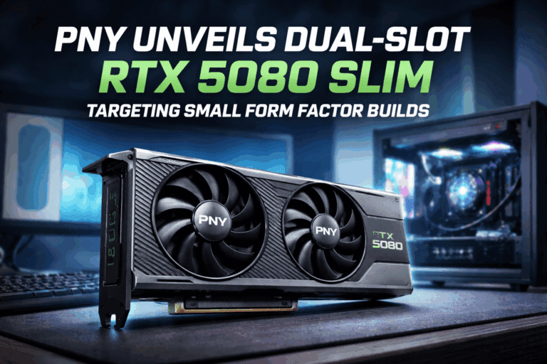 PNY dual-slot RTX 5080 Slim graphics card designed for small form factor PC builds