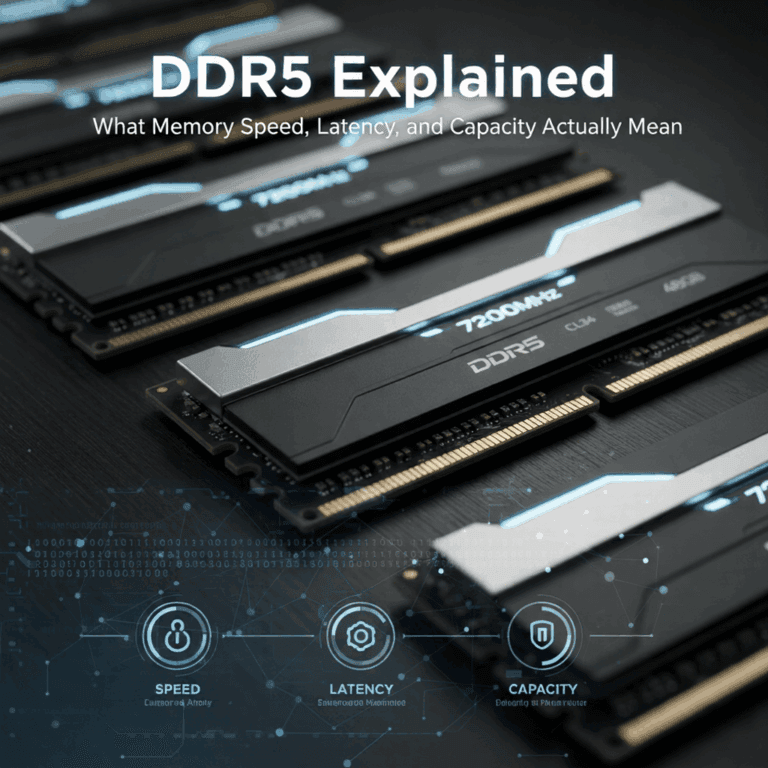 DDR5 memory modules illustrating how speed, latency, and capacity affect performance