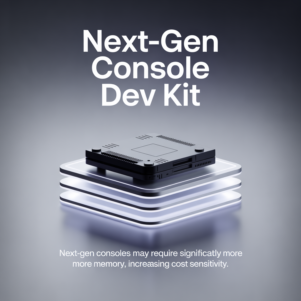 Concept illustration of a next-generation game console development kit highlighting rising memory demands and hardware cost pressure