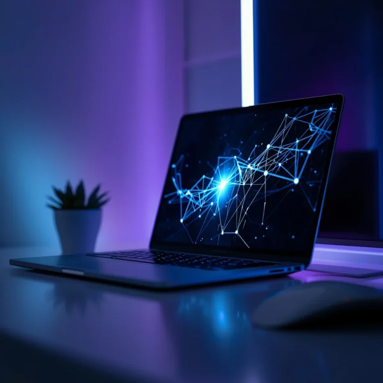 Premium AI laptop with neural network visualization representing future-ready computing