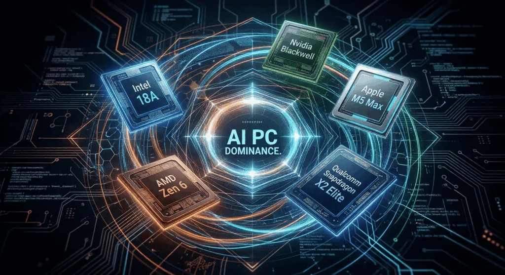 Five-way AI PC chip competition between Intel Nvidia Apple AMD and Qualcomm