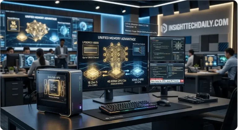AMD Strix Halo AI workstation running large language models with unified memory architecture