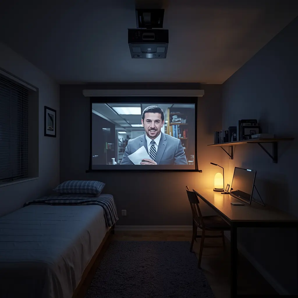 Compact projector used in a small dorm room