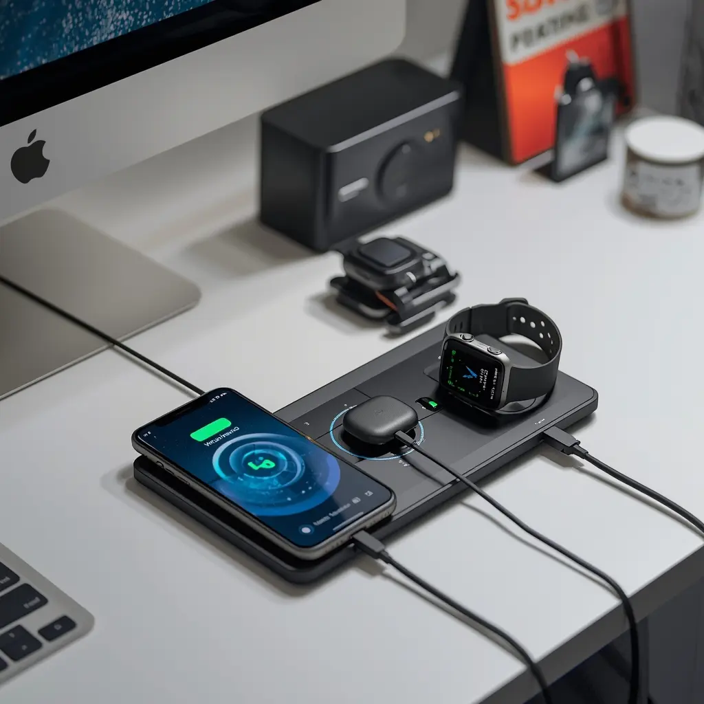 Multi-device charging station on a dorm desk