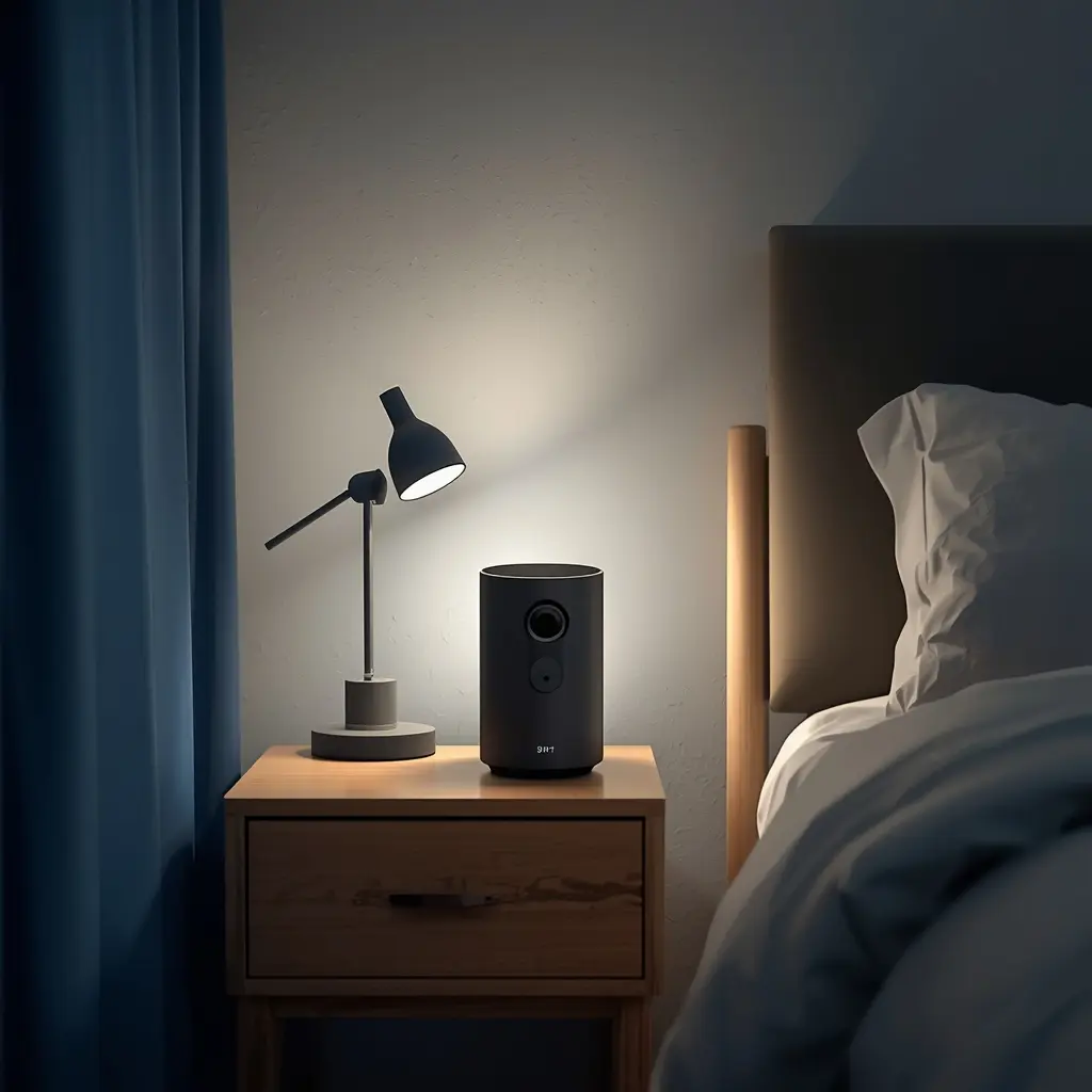 Small air purifier on a dorm nightstand