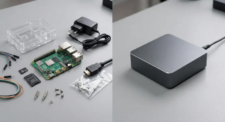 Raspberry Pi single-board computer compared to compact mini PC on desk