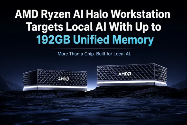 AMD Ryzen AI Halo workstation concept image highlighting up to 192GB unified memory for local AI workloads