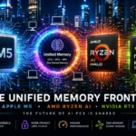 Apple M5 AMD Ryzen AI and NVIDIA RTX Spark chips connected through unified memory architecture for future AI PCs