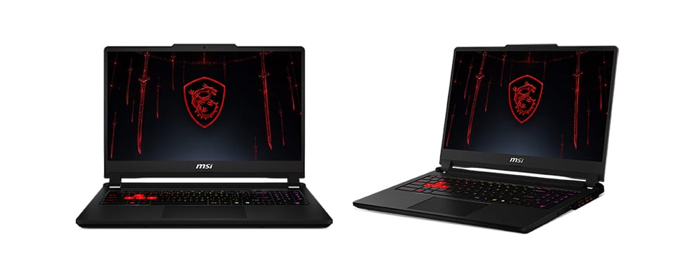 MSI Katana 15 HX C14 gaming laptop shown from the front and at a three-quarter angle