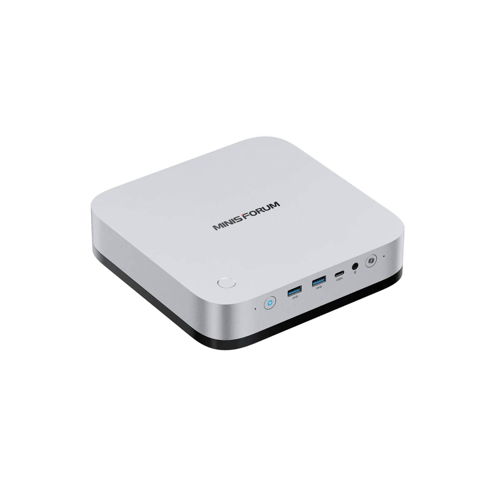 MINISFORUM M2 Pro mini PC with front USB ports and compact silver chassis
