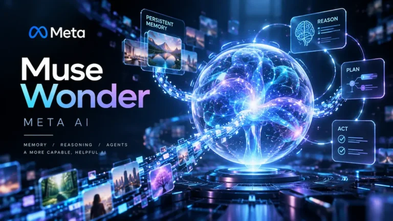 Meta Muse Wonder AI featured illustration showing a glowing neural network with persistent memory, reasoning, planning, and agent capabilities.
